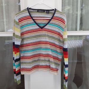 VINTAGE Express Jeans Rainbow Stripe Wool V-neck Sweater, size L